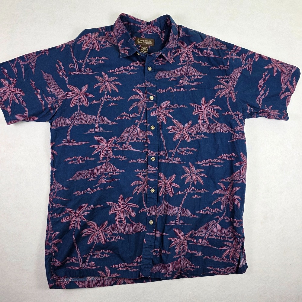 Cooke Street XL Hawaiian Shirt Blue Pink Palm Tree 100% Cotton  Aloha